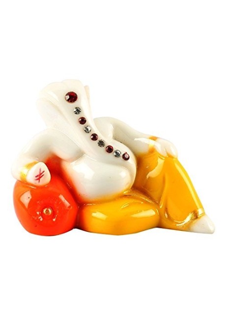 VOILA God Ganesha Car Dashboard Idol/Showpiece (Small, Orange)